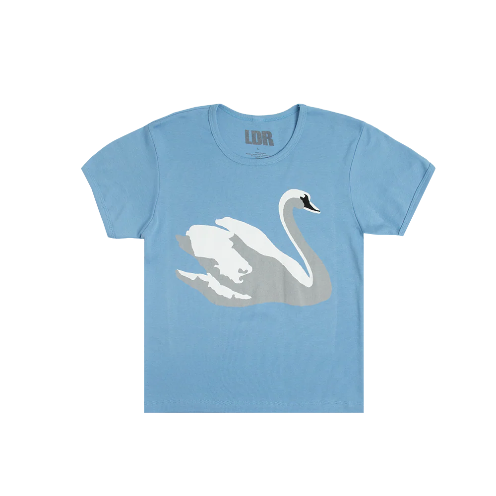 Blue Cropped T-Shirt With Swan